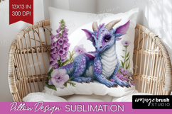 Floral Dragon Pillow Sublimation - Fantasy Pillow Cover PNG Product Image 1
