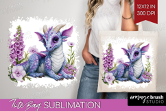 Floral Dragon Tote Bag - Fantasy Tote Bag PNG Sublimation Product Image 1