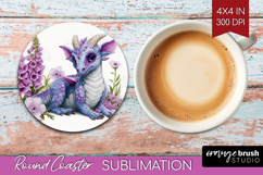 Floral Dragon Round Coaster - Fantasy Coaster PNG Product Image 1