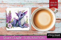 Floral Dragon Square Coaster - Fantasy Coaster PNG Product Image 1