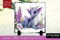 Floral Dragon Slate PNG - Fantasy Square Slate Sublimation Product Image 1