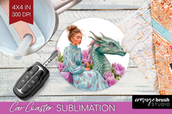 Floral Dragon Car Coaster - Fantasy Coaster PNG Sublimation Product Image 1