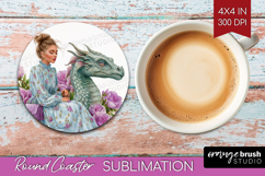Floral Dragon Round Coaster - Fantasy Coaster PNG Product Image 1