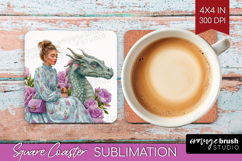 Floral Dragon Square Coaster - Fantasy Coaster PNG Product Image 1