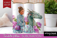 Floral Dragon Tumbler Wrap - Fantasy Tumbler PNG Sublimation Product Image 1
