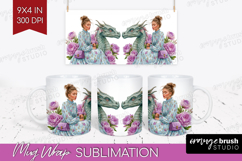 Floral Dragon Mug Wrap - Fantasy Mug PNG Sublimation Product Image 1