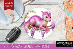 Floral Dragon Car Coaster - Fantasy Coaster PNG Sublimation Product Image 1