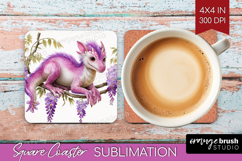Floral Dragon Square Coaster - Fantasy Coaster PNG Product Image 1