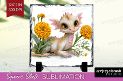 Floral Dragon Slate PNG - Fantasy Square Slate Sublimation Product Image 1