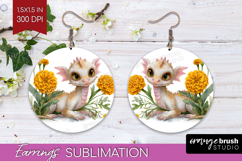 Floral Dragon Round Earrings - Fantasy PNG Sublimation Product Image 1
