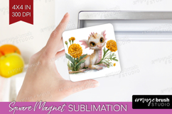 Floral Dragon Magnet Sublimation - Fantasy Square Magnet PNG Product Image 1