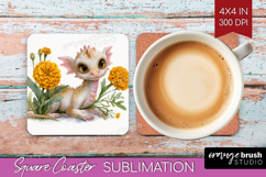 Floral Dragon Square Coaster - Fantasy Coaster PNG Product Image 1