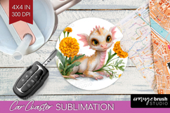 Floral Dragon Car Coaster - Fantasy Coaster PNG Sublimation Product Image 1