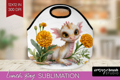 Floral Dragon Lunch Bag - Fantasy Lunch Bug PNG Sublimation Product Image 1