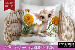 Floral Dragon Pillow Sublimation - Fantasy Pillow Cover PNG Product Image 1