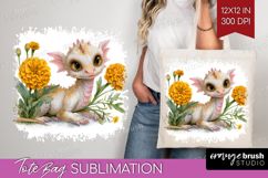 Floral Dragon Tote Bag - Fantasy Tote Bag PNG Sublimation Product Image 1