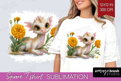 Floral Dragon Square Tshirt Background - Fantasy PNG Product Image 1