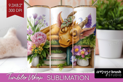 Floral Dragon Tumbler Wrap - Fantasy Tumbler PNG Sublimation Product Image 1