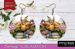 Floral Dragon Round Earrings - Fantasy PNG Sublimation Product Image 1
