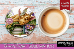 Floral Dragon Round Coaster - Fantasy Coaster PNG Product Image 1