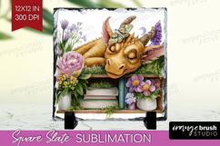 Floral Dragon Slate PNG - Fantasy Square Slate Sublimation Product Image 1