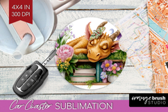 Floral Dragon Car Coaster - Fantasy Coaster PNG Sublimation Product Image 1