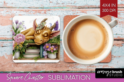 Floral Dragon Square Coaster - Fantasy Coaster PNG Product Image 1