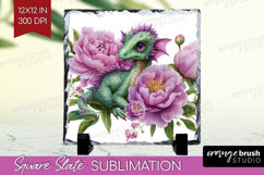 Floral Dragon Slate PNG - Fantasy Square Slate Sublimation Product Image 1