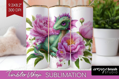 Floral Dragon Tumbler Wrap - Fantasy Tumbler PNG Sublimation Product Image 1