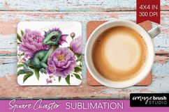Floral Dragon Square Coaster - Fantasy Coaster PNG Product Image 1