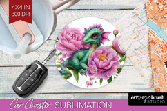 Floral Dragon Car Coaster - Fantasy Coaster PNG Sublimation Product Image 1