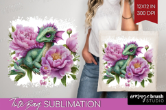 Floral Dragon Tote Bag - Fantasy Tote Bag PNG Sublimation Product Image 1
