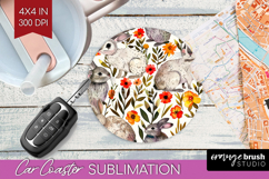 Floral Animals Car Coaster - Farm Animals Coaster PNG Product Image 1