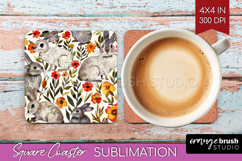 Floral Animals Square Coaster - Farm Animals Coaster PNG Product Image 1