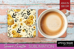 Floral Animals Square Coaster - Farm Animals Coaster PNG Product Image 1