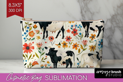 Floral Animals Cosmetic Bag - Farm Animals Makeup Bag PNG Product Image 1