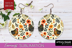 Floral Animals Round Earrings - Farm Animals PNG Sublimation Product Image 1