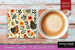 Floral Animals Square Coaster - Farm Animals Coaster PNG Product Image 1