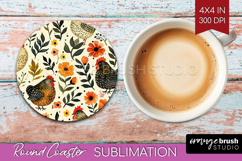 Floral Animals Round Coaster - Farm Animals Coaster PNG Product Image 1