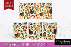 Floral Animals Mug Wrap - Farm Animals Mug PNG Sublimation Product Image 1