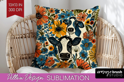Floral Animals Pillow Sublimation - Farm Animals Pillow PNG Product Image 1