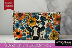 Floral Animals Cosmetic Bag - Farm Animals Makeup Bag PNG Product Image 1