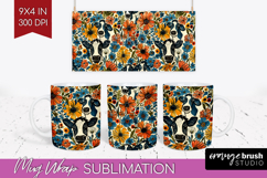 Floral Animals Mug Wrap - Farm Animals Mug PNG Sublimation Product Image 1