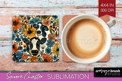 Floral Animals Square Coaster - Farm Animals Coaster PNG Product Image 1