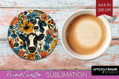 Floral Animals Round Coaster - Farm Animals Coaster PNG Product Image 1