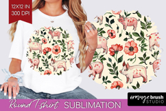 Floral Animals Round Tshirt Background - Farm Animals PNG Product Image 1