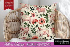 Floral Animals Pillow Sublimation - Farm Animals Pillow PNG Product Image 1