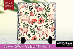 Floral Animals Slate PNG - Farm Animals Square Slate Product Image 1