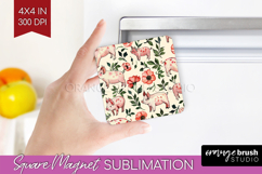 Floral Animals Magnet Sublimation - Farm Animals Square PNG Product Image 1