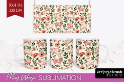 Floral Animals Mug Wrap - Farm Animals Mug PNG Sublimation Product Image 1